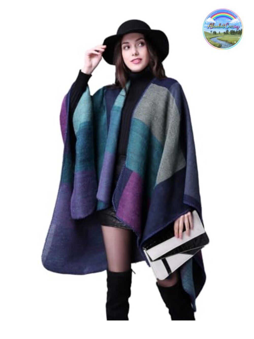 Womens Reversible Plaid Shawl Wrap Poncho Cape Winter Sweater